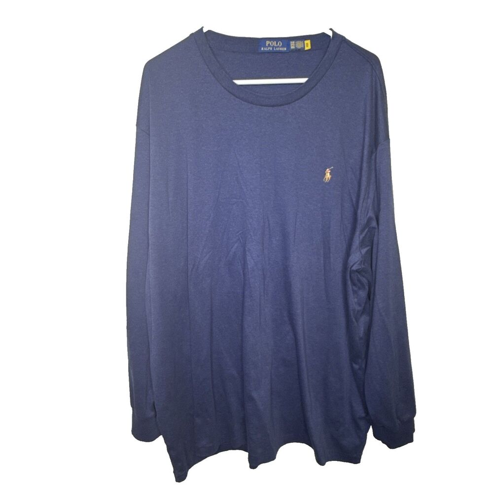 Polo Ralph Lauren Mens Size 3XB Heather Blue Long Sleeve Crew Neck T-Shirt Logo